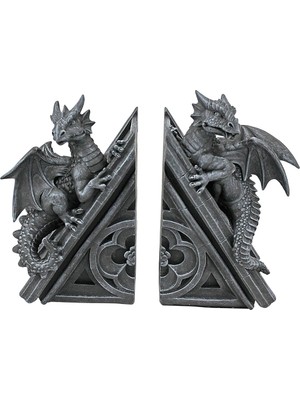 Gotik Kale Ejderhası Şeklinde Kitap Desteği, Ölçüler: 12,5 x 4 x 20,5 cm