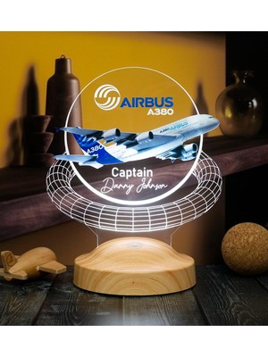 A380 Yolcu Uçağı Renkli Baskılı Kişiye Özel 3D LED Lamba Uçak - Pilot Hediyesi