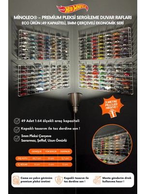 Hot Wheels Kapaklı Duvar Rafı – Minoleo 49’luk Model Şeffaf Pleksi 67 cm Genişlik 30 cm Yükseklik