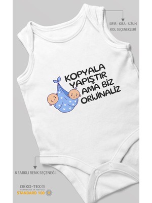 Morivo Kids Kopyala Yapıştır, Ama Yazılı Sıfır Kollu Bebek Zıbını %100 Pamuk