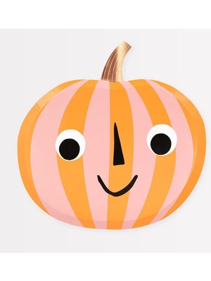 Orange Stripy Pumpkin Plates - Pembe Turuncu Çizgili Balkabağı Tabaklar 8'li