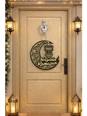 25-25 cm Hoş Geldin Ramazan Dekorlu Ahşap Kapı Süsü, Ramazan Süsleri, Ramazan Tavan Süsü