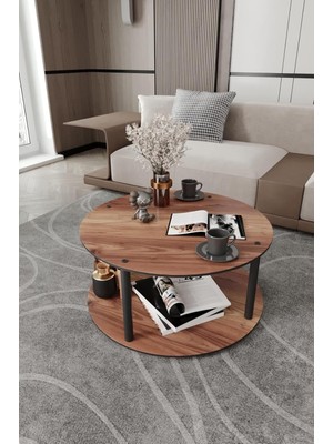 G8 Orta Sehpa – Tamamen Ahşap, Dayanıklı, Şık ve Modern Tasarım | Çift Katlı Kare Orta Sehpa | Salon, Ofis ve Oturma Odaları Için Estetik Tamamlayıcı (Ceviz, Round)