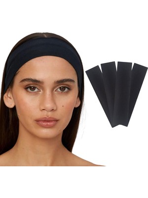 4'lü Saç Bandı - Elastik Kaymaz Ince Esnek Pamuk Emici Kadın Saç Bandı Bandana, Unisex Spa Koşu Dans Yoga Pilates Bisiklet Fitness Saç Ter Bandı 4'lü Kafabandı Seti