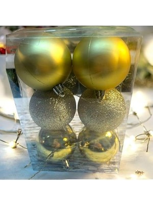 6 Adet Gold 6 Cmcm Yılbaşı Topu, Noel Topu, Çam Ağacı Topu, Süs Topu T-51, Sarı