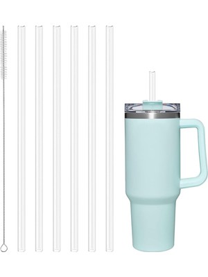 Auauy Stanley Için 6 Adet Plastik Yedek Pipet 40 Oz 30 Oz Bardak Için Yeniden Kullanılabilir Şeffaf Pipetler Stanley Adventure Quencher Seyahat Tumbler ile Uyumlu, Temizleme Fırçalı Bardak Pipetleri