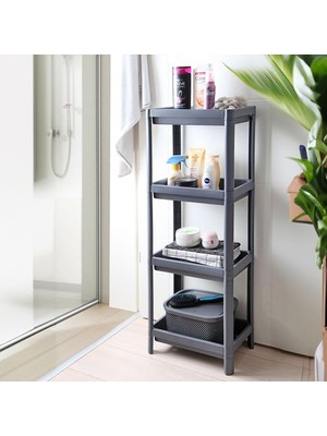 Deconox 4 Katlı Köşe Rafı / Banyo, Mutfak ve Kiler Için Yer Tasarruflu Organizer / Çok Amaçlı Plastik Raf / 4 Farklı Renk Seçeneği (36X100X23 Cm) (Gri)