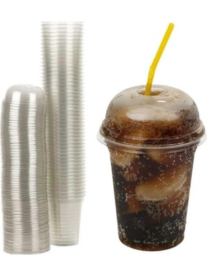 Plastik Milkshake Bardağı Pipetli Kapaklı 100'LÜ Içecek Şeffaf 350 Cc(Ml) Meşrubat Bardağı Cup