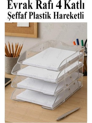 Evrak Rafı 4 Lü Şeffaf Masaüstü 1 Paket Plastik Evrak Rafı Masa Üstü Şeffaf Hareketli A4 Dosya Düzenliyici Kağıt Tepsisi