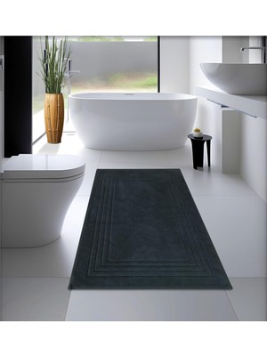 Cottoncrafty %100 Pamuk Dokuma Banyo Paspası, Banyo Halısı Vera 60X100 cm Makinede Yıka &amp; Kurut (Antrasit)