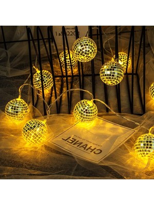Coverzone Dekoratif LED Işık 2 Metre Mini Disko Topu Süsleme Pilli 10'lu LED