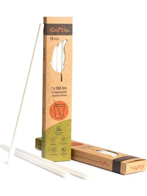 Gapex Bio Naturel (%100 Bitki Bazlı), Tekrar Kullanılabilir, Kompostlanabilir, Biyoçözünür (Doğada Çözünebilir) Pipet (10, Naturel)