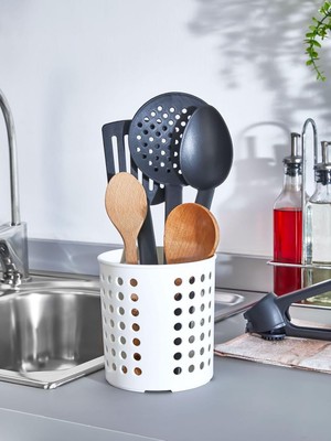 Rotanev Plastik Silindir Dik Kaşıklık &amp; Tezgah Üstü Düzenleyici &amp; Servis Standı (Beyaz)