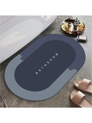 Banyo Paspası Süper Su Emici Kaymaz Tabanlı Paspas Banyo Paspası Oval Diatomit Paspas Süper Emici Paspas Oval (60X39CM) (Mavi)