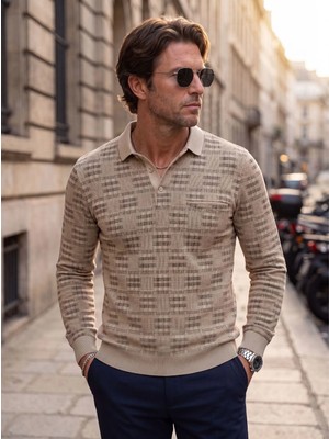 Erkek Polo Yaka Sweat Desenli Cepli Klasik Kalıp - 5231F