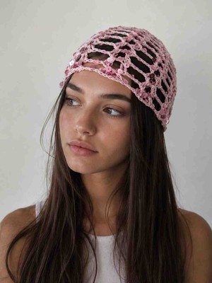 Elaraknits Handmade Pembe Pullu Yazlık Bere