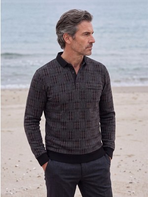 Erkek Polo Yaka Sweat Desenli Cepli Klasik Kalıp - 5231F