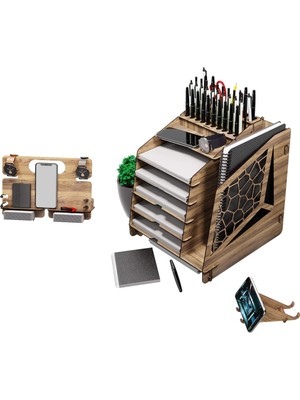 Kuk Design Voronoixl Ofis Masaüstü Organizer Seti A4 Evrak Rafı (Akçaağaç)