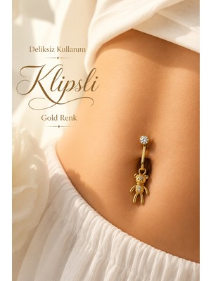 Sacce Scarves & Accessories Deliksiz Klipsli Ayıcık Figürlü Göbek Piercing Taşlı Sıkıştırmalı Göbek Takısı