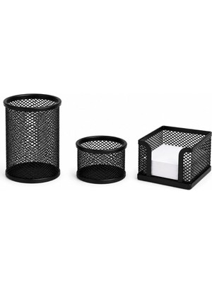 Lona Lucy Perfore Metal Masaüstü Organizer Seti, 3 Parçalı, Kalemlik, Notluk ve Düzenleyici Bölmeli, Siyah, Ofis ve Ev Kullanımı Için