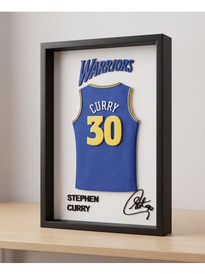 Riva Self Stephen Curry Golden State Warriors 3D Duvar Tablosu - 30 Numara Imzalı Dekoratif Çerçeve