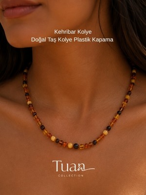 Tuan Collection Yüksek Kalite Doğal Kehribar Taş Kolye 45 cm Plastik Kapama Unisex Günlük Kullanım Kolyesi