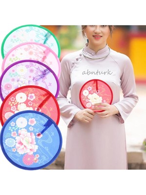 Abnturk 1 Adet Katlanabilir Otomatik Açılan Çin Yelpazesi Ipek Kalitesinde Sağlam Kumaş Serinletme Japon Stil Dekoratif Serinletici 21CM Çanta Cep Tipi Karışık Renk ve Desenlerde Serin Hava Üreten Uzun Ömürlü