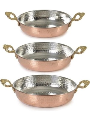 3lü Set Bakır Sahan Seti 14-16-18CM Üçlü Omlet Yumurta Tavası Çekiç Dövme Sahanları