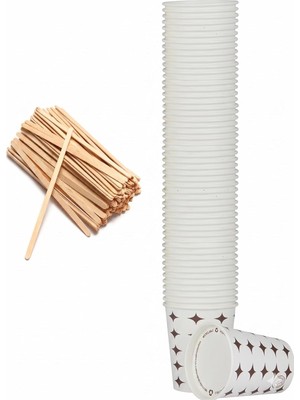 Smartizi Pratik Ikram Seti - 50 Adet Karton Bardak (7 Oz) + 50 Adet Ahşap Karıştırıcı