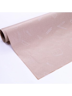 Bimotif 5li Büyük Boy Ambalaj, Paket Kağıdı, 70X100 cm Kırtasiye Desenli, Kraft-Beyaz