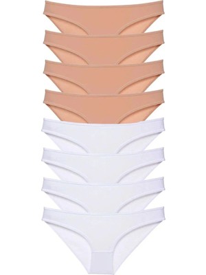 Modanı Seç 8 Adet Süper Eko Set Likralı Kadın Slip Külot Ten Beyaz