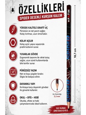 Artlantis Örümcek Kurşun Kalem 1 Adet Fatih Yuvarlak Gövdeli Siyah Kurşun Kalem 2b Yumuşak Yazım Kolay Tutuş Kaliteli Okul Sınıf