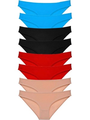 Mentra Online 8 Adet Süper Eko Set Likralı Kadın Slip Külot Siyah Kırmızı Ten Mavi
