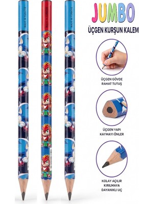 ArtMaster Sonic Jumbo Kurşun Kalem 3 Adet Fatih Üçgen Başlangıç Kalemi Siyah Ilk Kalemim Jumbo Kalın Kalem Kolay Tutuş