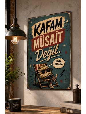 Grafiklas Kafam Müsait Değil Metal Tabela A4 Dekoratif Komik Duvar Yazısı Retro Metal Baskı Ofis Ev Dekoru