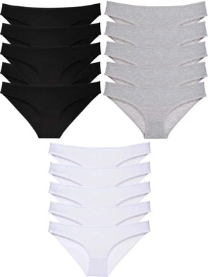 Modanı Seç 15 Adet Süper Eko Set Likralı Kadın Slip Külot Siyah Gri Beyaz