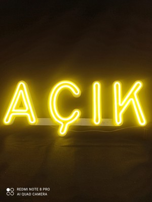 Açık Yazılı Neon LED Tabela – Duvara Monte – Sarı Işık – 37X15 cm – Dükkan ve Kafe Için Işıklı Dekor