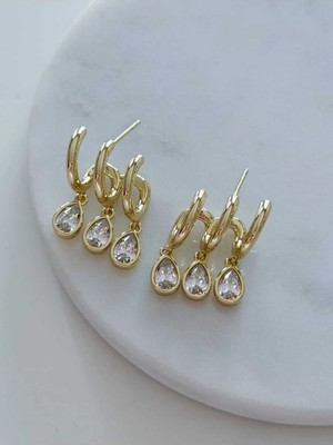 Charmlucky Özel Seri 3lü Görünüm Badem Taş Küpe