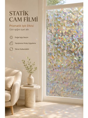 Deconitte Statik Cam Filmi Prizmatik Işık Etkisi 60X100CM Dekoratif Desenli Buzlu Cam Kaplama Pencere Folyosu