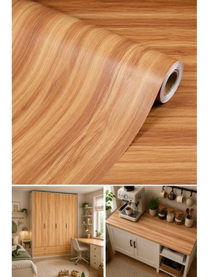 Deconitte Premium Kendinden Yapışkanlı Ahşap Desenli Pvc Mobilya Dolap Tezgah Duvar Kaplama Dekoratif 60X100CM