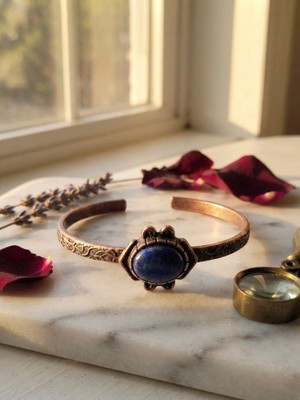 Meneva Aksesuar Lapis Lazuli Doğal Taşlı Ayarlanabilir Bakır Bileklik