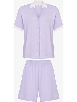 Penti Lila Collagen Gömlek Kısa Kollu Şort Pijama Takımı