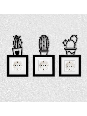 To Design Lab 3'lü Kaktüs Temalı Dekoratif Priz Süsü (8,5x8,5 cm Priz Çerçevesiyle Uyumludur)
