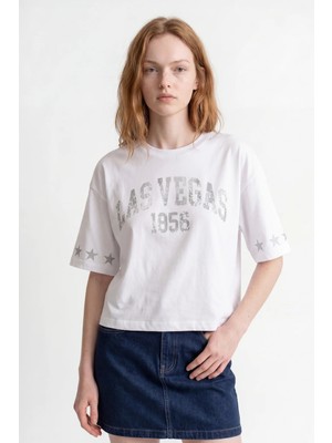 Hakke Vintage Las Vegas Baskılı Kadın Oversize T-Shırt