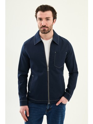 MCR Düz Slim Fit Gömlek Yaka Fermuarlı Punto Dikişli Erkek Mont