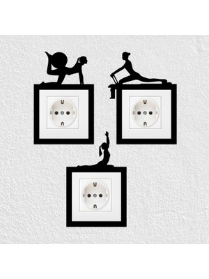 To Design Lab 3'lü Set Pilates Temalı Dekoratif Priz Süsü (8,5x8,5 cm Priz Çerçevesiyle Uyumludur)