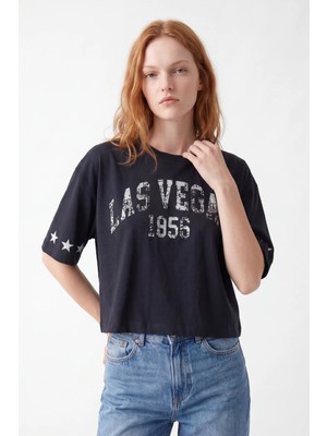 Hakke Vintage Las Vegas Baskılı Kadın Oversize T-Shırt