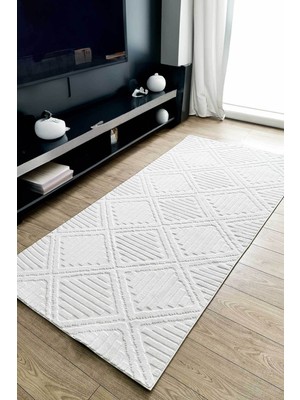 Empressco Hilda Iskandinav Dokuma Bukleli Beyaz Puffy Peluş Yolluk Halısı
