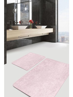 Realhomes Real Homes 2'li Set Düz Renk Pembe 2'li Banyo &amp; Mutfak Paspas Takımı
