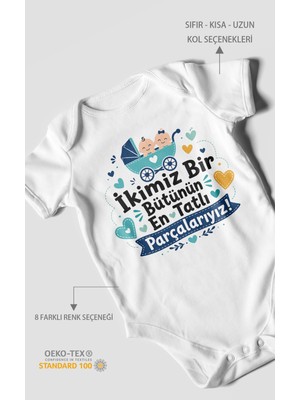 Morivo Kids Ikimiz Bir Bütünün Yazılı Kısa Kollu Bebek Body %100 Pamuk